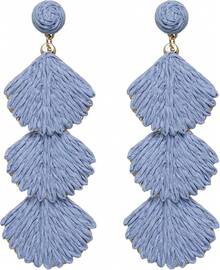 Raffia Dangle Earrings Women - Boho Statement Rattan Drop Jewelry With Design, Lightweight Summer Beach Accessories - Light Blue - View 1