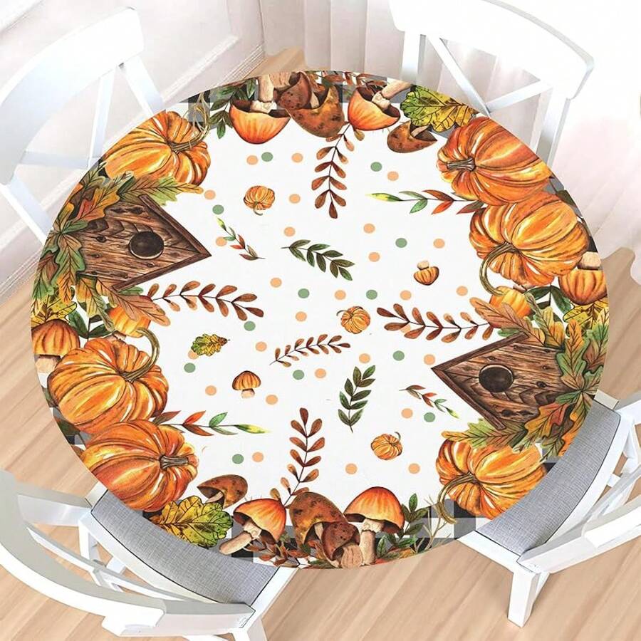 Water-Resistant Round Tablecloth With Elastic Edge For 40-44" Tables - Autumn-nature - View 1