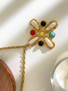 Monlansher New Fashionable Women's Pendant Necklace, Handmade Cross Flower Design With Pearl And Stone, Personalized Luxury Stainless Steel Pendant Necklace For Ladies, Autumn/Winter