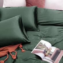 Silky Soft Pink Twin XL Satin Bed Sheets Set, 1 Deep Pocket Fitted Sheet + 1 Flat Sheet + 1 Pillowcase,  In 2025 - 森林綠 - 查看 5