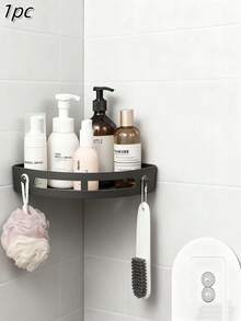 1/2 piezas Estantería de esquina para pared sin taladro, estantería de almacenamiento para baño y cocina, incluye adhesivo y tornillos, adecuada para almacenar champú y cosméticos - Multicolor - Ver 14