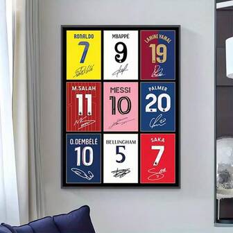 1pc Football Star Autographed Photo Canvas Print - Unframed Jersey Numbers 7, 9, 10, 11, 19 - Autobiographical Style Display, Suitable For Home, Office, Sports Bar Decor - Perfect Football Fan Gift, For Birthday, Wedding, Housewarming - Official Appearance Collectible Memorabilia, High-Quality Replica, Office Decor, Frameless