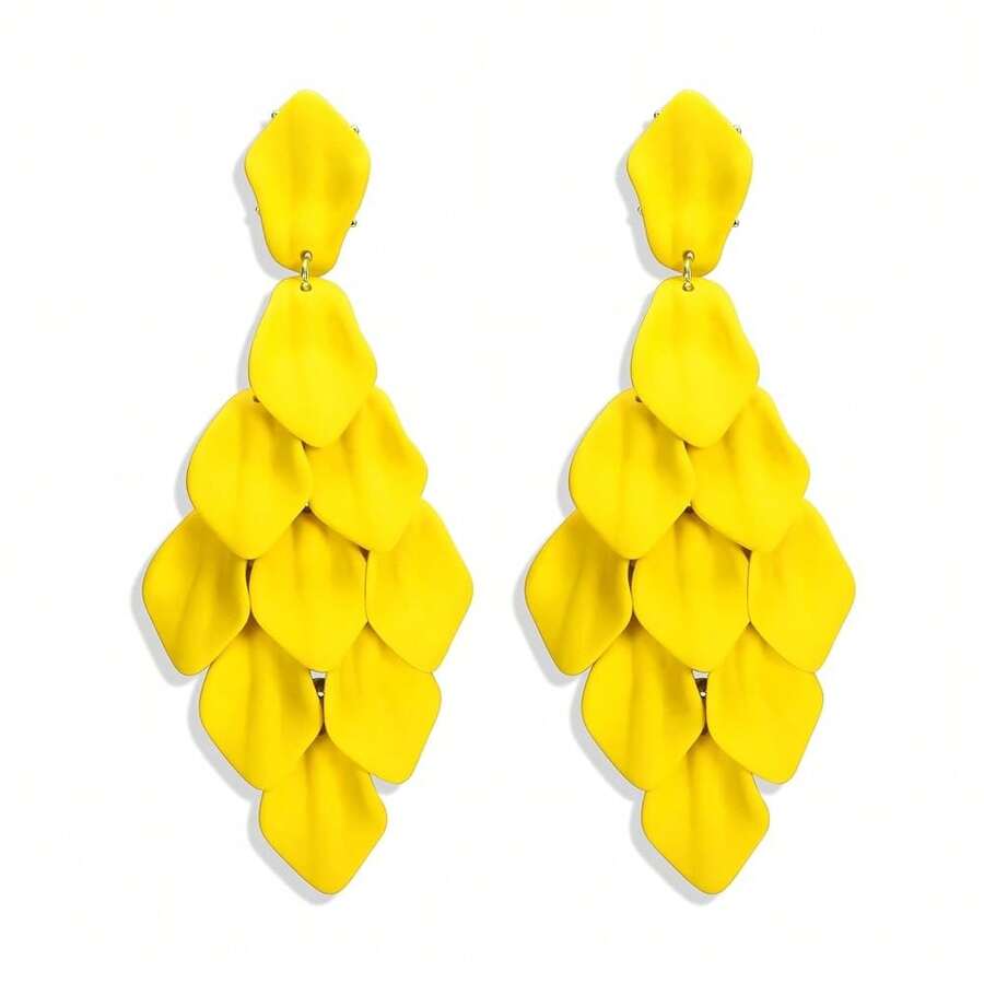 FIBO STEEL Acrylic Petal Earrings For Women Red Statement Earrings Dangle Rhombic Boho Flower Lime Green Orange Rose Big Bold Colorful Costume Jewelry Long Drop Dangle Earrings{"Color_name":"Yellow"} - 黃色 - 查看 1
