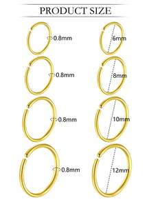 8Pcs Stainless Steel Hoop Nose Ring Cartilage Earrings Set For Women And Men Dia 6-12mm