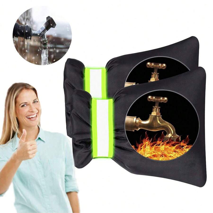 Fundas para grifos de exterior para invierno - Pro 6.7" An x 8.3" Al Fundas aislantes para grifos de agua de exterior para protección contra congelación, aislamiento de tuberías, reutilizables, impermeables, color negro