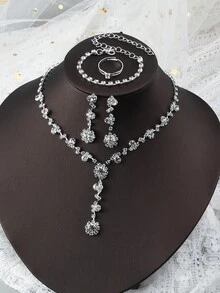 5pcs/Set Luxury Elegant Crystal Jewelry Set Including Bracelet, Earrings, Necklace, Fashion Party Bridal Accessories
