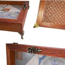 Bandeja Decorativa Cantinho do Café Grande Retangular Rustica Madeira Cerâmica Bandeija Cozinha Chá