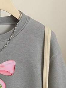 Sudadera de manga larga con cuello redondo y puños ajustados, estilo cárdigan. Ideal para looks casuales o de entretiempo. - Gris - Ver 3