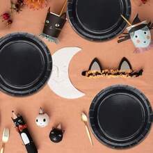 100/60/40/20/10pcs 7inch/9inch Disposable Paper Plates, Thick & Leak-Proof, Easy Clean Up For Party, Camping, Picnic, Birthday, Christmas, Thanksgiving, Halloween, Easter, Graduation, Ramadan - Black - View 4