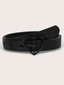 1 pieza Cinturón de vestido versátil con hebilla en forma de corazón, talla única que se adapta a todas, para verano, escuela, otoño, Halloween - Negro - Ver 5