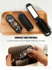1支装可折叠梳子，带镜子和发刷，抽象星月行星图案，小巧便携，男女通用礼物，发刷，后梳，造型刷，卷发刷，边缘刷，梳子，梳头，发刷套装，梳子，卷发梳，解结梳，女士发刷，头发，旅行，美发产品，美发工具，美发用品，理发师，理发配件，理发店，美发设备 - 黑色 - 查看 6