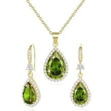 Women Jewelry Set Silver/Gold Plated Teardrop Pendant Necklace Dangle Drop Earrings Dangling Sets Birthstone Crystals Rhinestone,Birthday Anniversary Wedding Mother's Day Gifts For Women{"Color_name":"08.August-YellowGoldPlated|Peridot"} - 08.八月-黃金鍍層|橄欖石 - 查看 6