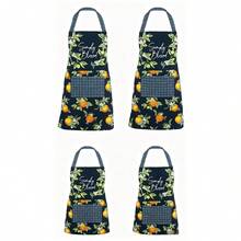 Mainstays Chef Kitchen Apron - 4-Pack, 28" X 32" Lemon Cotton Bib Apron With Pockets, Navy, For Cooking, Baking, Gardening