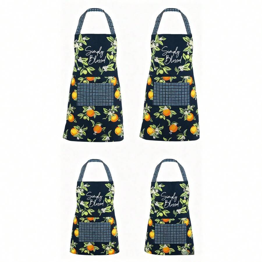 Mainstays Chef Kitchen Apron - 4-Pack, 28" X 32" Lemon Cotton Bib Apron With Pockets, Navy, For Cooking, Baking, Gardening