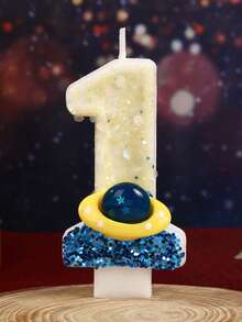 1 件创意生日数字蜡烛蓝色太空星球宇宙元素数字宇宙飞船银河系生日蜡烛蛋糕装饰生日派对周年庆典，闪亮喜庆 - 彩色 - 查看 4