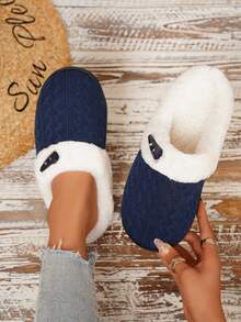 1 par de cómodas y elegantes zapatillas de casa de punto antideslizantes para adolescentes, para otoño/invierno