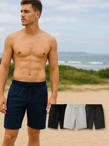 Men's Bermuda Shorts With Elastic, Adjustable Drawstring And Zippered Pockets – Casual Workout And Gym - 藏蓝色 - 查看 2