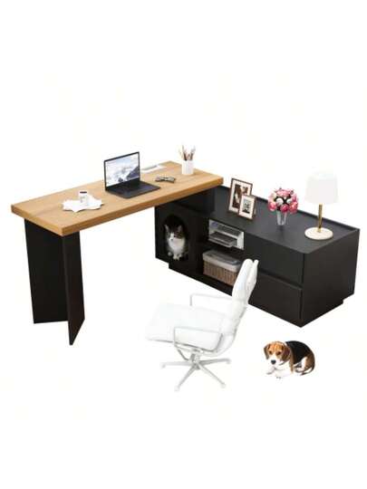 Corner Bureau Integrated Pet Ho 120 50 Cm, MDF, Thickened Board, Shaped Or One Piece, Flexible Assembly, Home Office XL Den, view 3