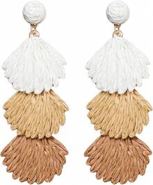 Raffia Dangle Earrings Women - Boho Statement Rattan Drop Jewelry With Design, Lightweight Summer Beach Accessories - Brown Ombre - View 7