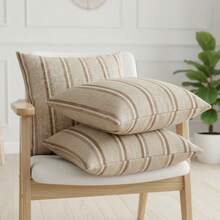 Set Of 2 Decorative Pillow Covers 45x45cm Rustic Linen Style - Beis - Ver 2