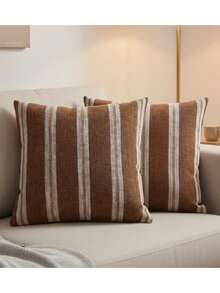 Set Of 2 Decorative Pillow Covers 45x45cm Rustic Linen Style - Camel - Ver 2