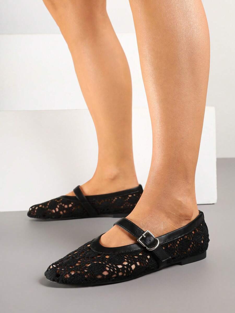 Damen Mary Jane Ballerinas mit Ausschnitten - Weiche & bequeme Lässig Schuhe - Schwarz - Übersicht 1