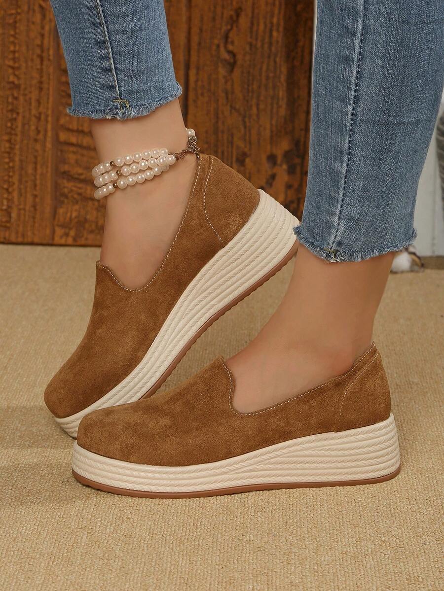 Women's Platform Sneakers, Casual Shoes For All Seasons, Thick Sole Wedge Slip-On Shoes - 棕色 - 查看 1