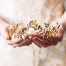 Chargances Bridal Gold Leaf Crown Headband Bridal Tiara Gold Leaf Headpiece For Wedding Prom Festival Bridesmaid Hair Accessoriecs(Gold){"Color_name":"Gold"} - 金子 - 查看 5