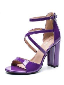 Women's Formal Strappy Sandal High Chunky Block Heel Ankle Strap Zip Up Heels - 紫色 - 查看 18