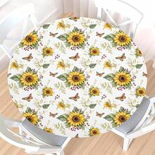 Water-Resistant Round Tablecloth With Elastic Edge For 40-44" Tables - Fresh-sunflower - View 12