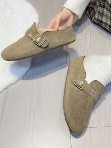 2025 Nuevas zapatillas de suela gruesa para otoño para mujeres, mulas de punta cerrada versátiles y de moda, sandalias deslizantes casuales para el hogar y la playa - Caqui - Ver 4