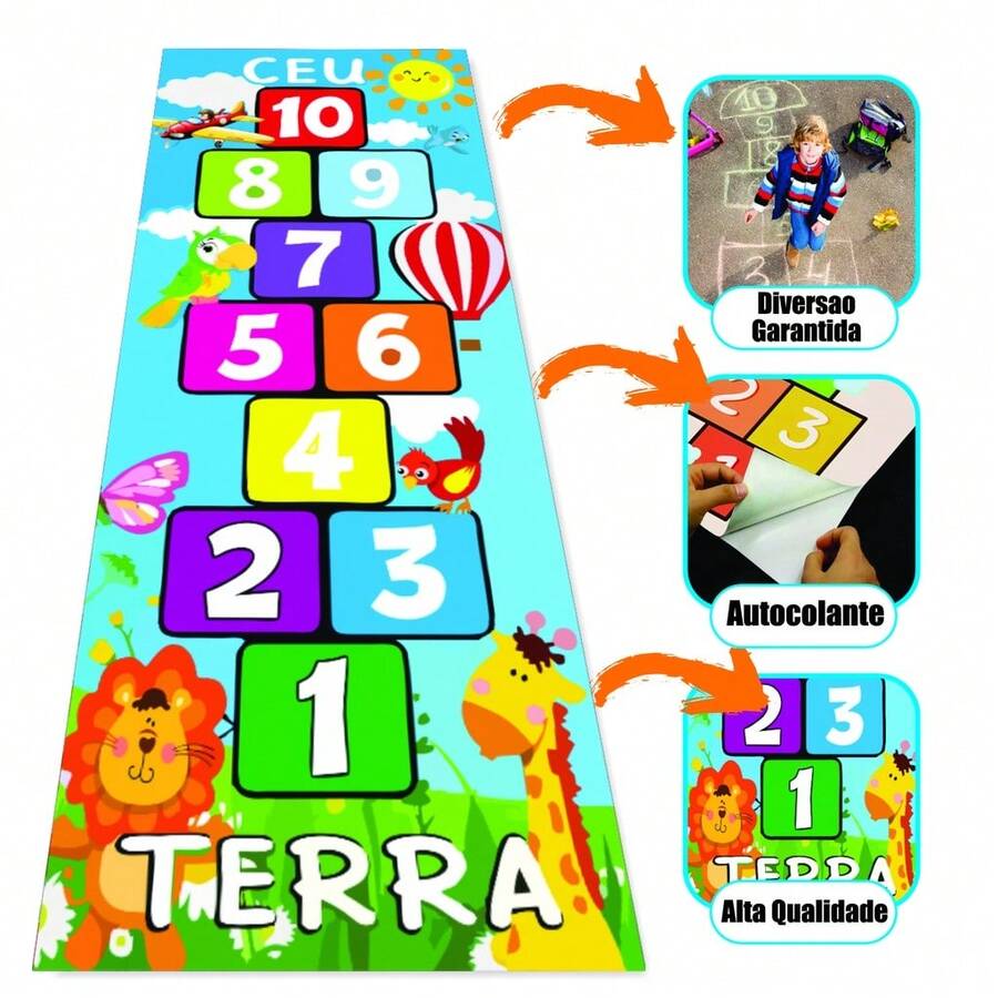 Educational Mat Playful Games Motor Coordination Activity Hopscotch Animals Children - Màu xanh lam - Xem 1