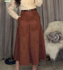 Women's Long Tailored Fit And Flare Skirt, Evangelical Fashion, High Waist, Closed Slit - 咖啡棕 - 查看 2