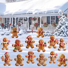 12 Pieces Christmas Gingerbread Man Yard Signs With Stakes Xmas Yard Stakes Lawn Signs Outdoor Gingerbread House Decorations For Christmas Garden Patio Party Favors