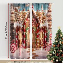 2pcs Christmas Gingerbread House Curtains - Festive Polyester Drapes | Pole Bag Design For Easy Hanging, Machine Washable | Ideal For Holiday Home Decor & Christmas Gifting - Multicolor - View 14