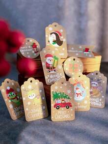 1 Set = 100 Stücke Weihnachts-Geschenkanhänger aus Kraftpapier, Weihnachtsbaumschmuck, DIY Weihnachtsgeschenke, Karten mit Schnüren für Weihnachtsbaum Nachrichtenetiketten