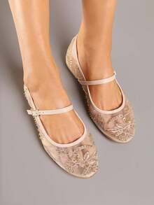 Bailarinas de malla con bordado y hebilla - Rosa Pálido - Ver 4