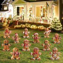 12 Pieces Christmas Gingerbread Man Yard Signs With Stakes Xmas Yard Stakes Lawn Signs Outdoor Gingerbread House Decorations For Christmas Garden Patio Party Favors