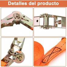 Correas de Carraca Retrctile Juego 4 2.5CM*5M Carga Mx 800KG, Correas de Amarre Remolque, Sujetadore Trinquete con Matraca Resistente a la Rotura para Coche Caravana Moto Bicicleta Camin - naranja - Ver 5