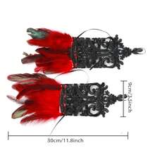L'VOW 2Pcs Gothic Black Lace Feather Long Gloves For Women Halloween Witch Costume Swan Wristband Cuff{"Color_name":"A-Red"} - A-紅色 - 查看 5