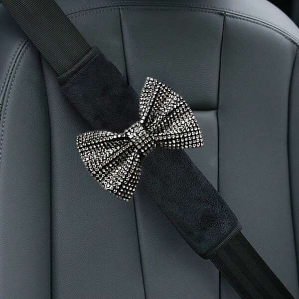 1 peça/2 peças almofada de ombro de pelúcia com laço de strass, acessórios de carro femininos da moda