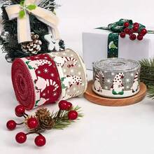 1 قطعة 5 ياردات شريط عيد الميلاد مزخرف بسلك أحمر بنمط رجل عجوز بلا وجه لديكور شجرة عيد الميلاد والأعياد المنزلية الداخلية