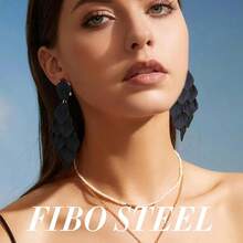 FIBO STEEL Acrylic Petal Earrings For Women Red Statement Earrings Dangle Rhombic Boho Flower Lime Green Orange Rose Big Bold Colorful Costume Jewelry Long Drop Dangle Earrings{"Color_name":"Black"} - Black - 查看 4