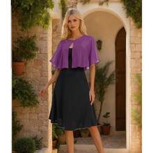 Women's Soft Chiffon Capelets Shawls And Wraps For Evening Wedding Cape Bole Cover Up{"Color_name":"Mulberry"} - Mulberry - 查看 5