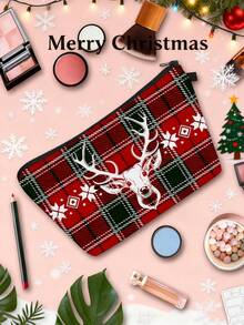 1pc Christmas Series Reindeer Print Cosmetic Bag, Multipurpose Travel Organizer Pouch - Multicolor - View 3