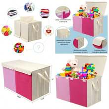 Cofre de caja de juguetes, contenedores de almacenamiento resistentes plegables con tapas, cajas de organizador de almacenamiento de juguetes grandes para nios cestas para nios, nios, nias, sala de guardera, sala de juegos, armario nuevo beige - rosa - Ver 1