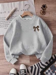 少女心小女孩中大童小童卫衣可爱简约休闲印花长袖卫衣秋冬圆领卫衣女童卫衣长袖上衣 - 灰色 - 查看 4