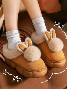 Niedliche Kaninchen Damen Hausschuhe, warme dicke Sohle, modischer neuer Stil, geeignet für Zuhause, Innenräume, Schlafzimmer, Außenbereich, Schneestiefel, plüschige geschlossene Zehenkappe Damen Hausschuhe, EVA weiche Sohle, bequem und leicht, Cartoon Damen Hausschuhe
