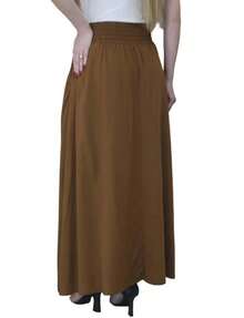 Women's Long Viscolinho Skirt With Pockets And Side Slit, Evangelical Fashion, Lined, Casual Fashion, High Waist - 咖啡棕 - 查看 3