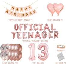 Rose Gold Themed 13th Birthday Party Drations With OFFICIAL TEENAGER Party Balloons HAPPY BIRTHDAY Banner For 13 Years Old Girls Birthday Party Supplies